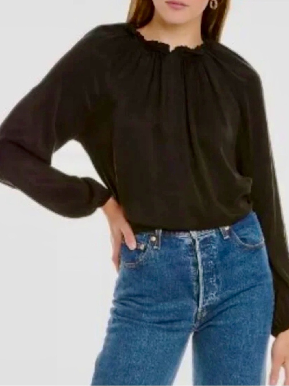 Bella Dahl Black Long-Sleeve Peasant Top